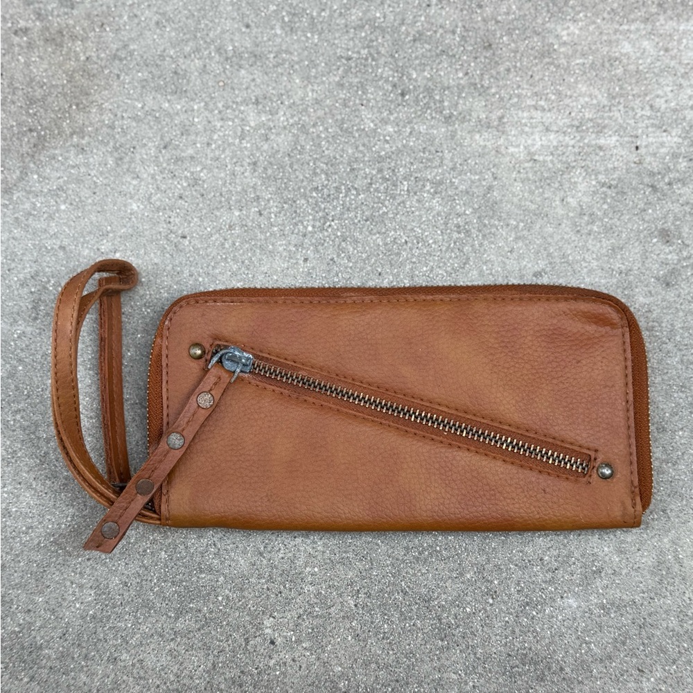 Free People Vegan Leather Zip Around Wallet in Brown